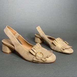 FS/NY Gold Fringe Slingback Shimmer Heels 8